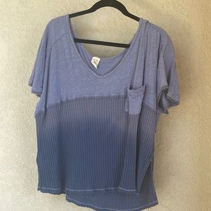 free people | two-tone blue shirt | size s